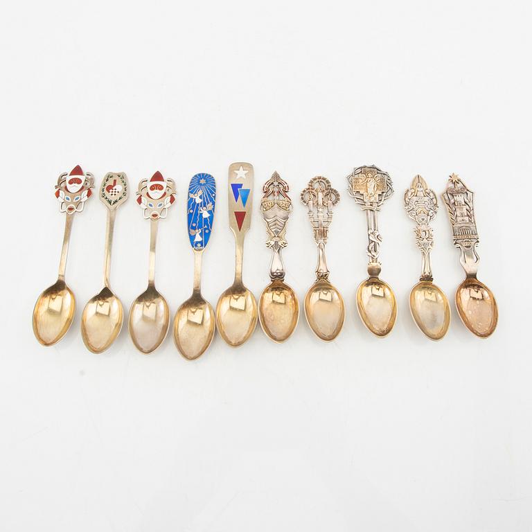 Anton Michelsen, anniversary spoons 10 pcs sterling silver for Georg Jensen, Denmark, second half of the 20th century.