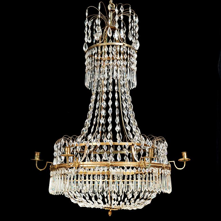 A late Gustavian six-light chandelier, early 19th century.