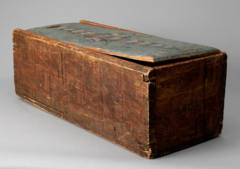 DRÄKTLÅDA, trä, allmoge, daterad 1801.