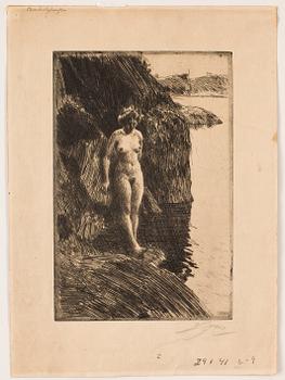 Anders Zorn · ANDERS ZORN, etsning, utförd 1909, signerad med blyerts.