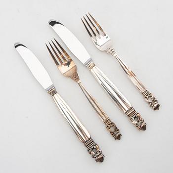Johan Rohde, cutlery 24 pcs "Konge/Achorn" sterling silver for Georg Jensen after 1945.