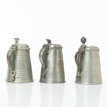 A set of three pewter tankars, Nyköping, Sweden, later part 18th century.