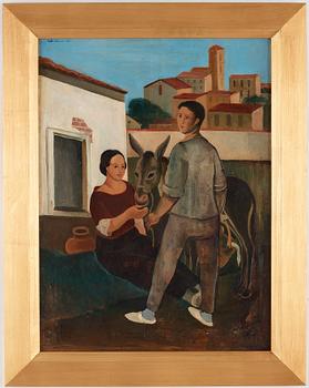 Bertil Bull Hedlund, Couple with a donkey, motif from Spain.