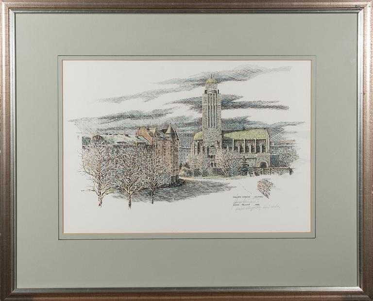 KIMMO PÄLIKKÖ, handmålat seritryck, signerad och daterad 1985.