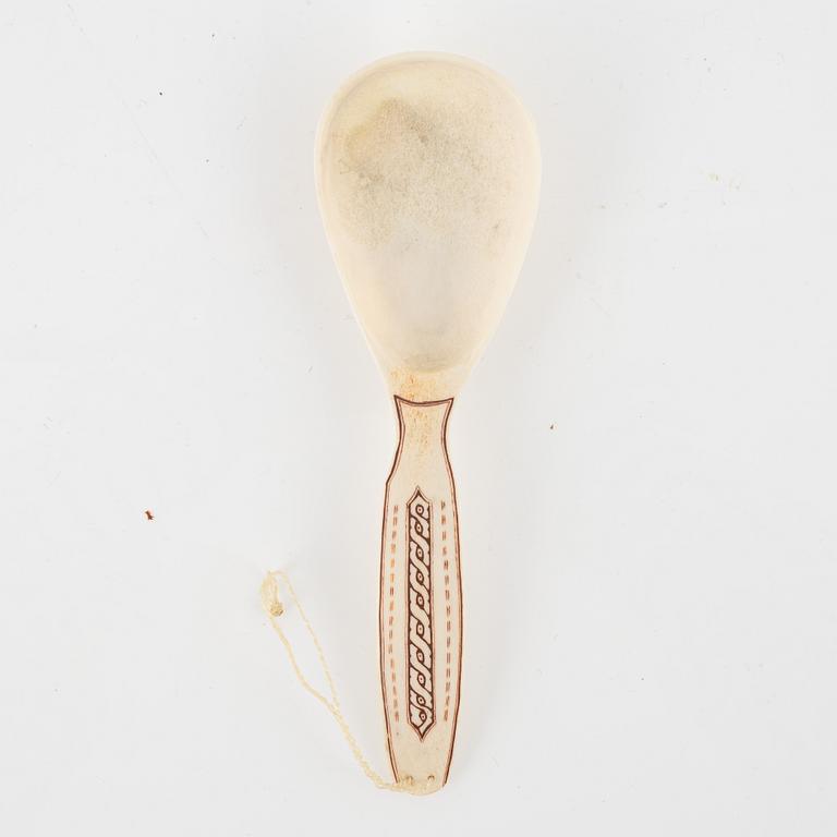 Knife, kuksa, and spoon, signed by, among others, Nikolaus Fankki.