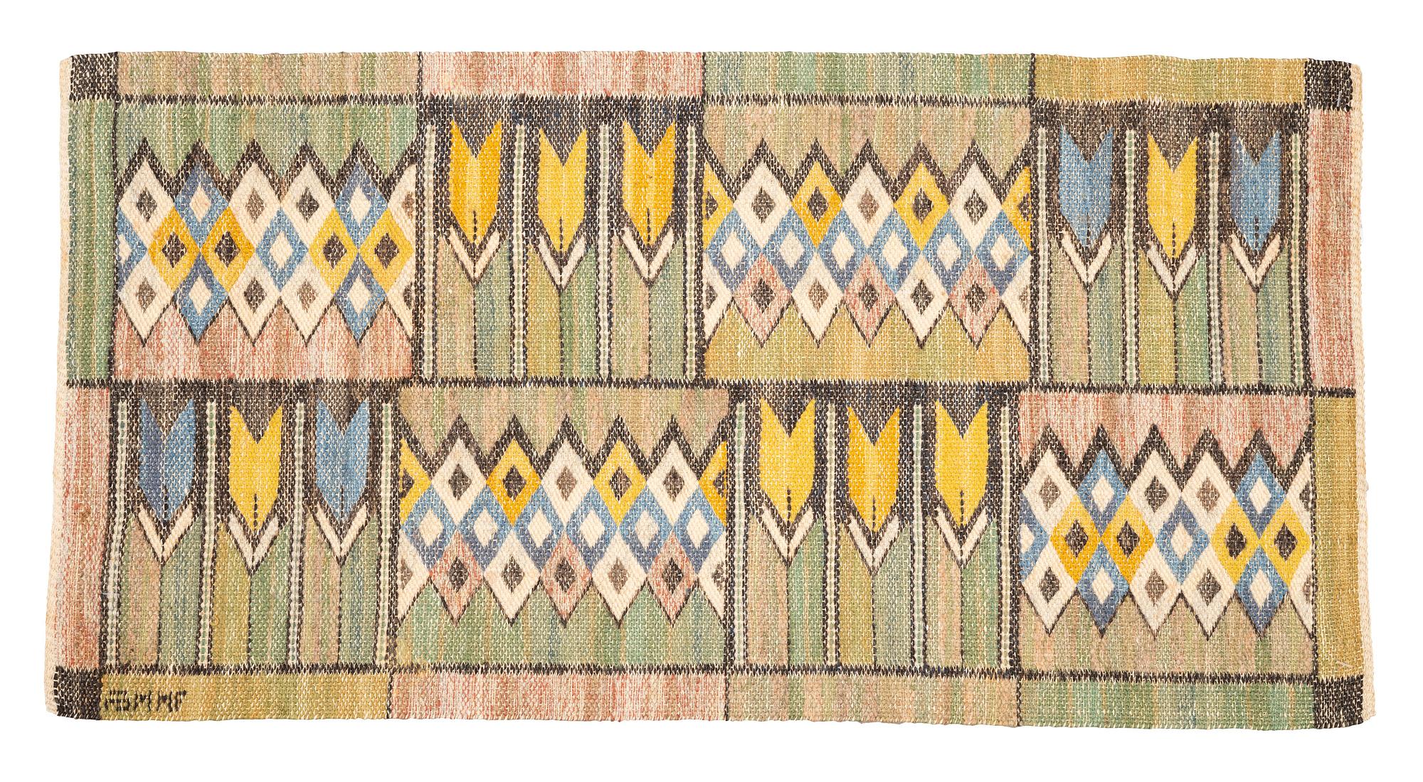 Märta Måås-Fjetterström, a textile, "Crocus", flat weave, ca 41,5 x 81,5 cm, signed AB MMF.
