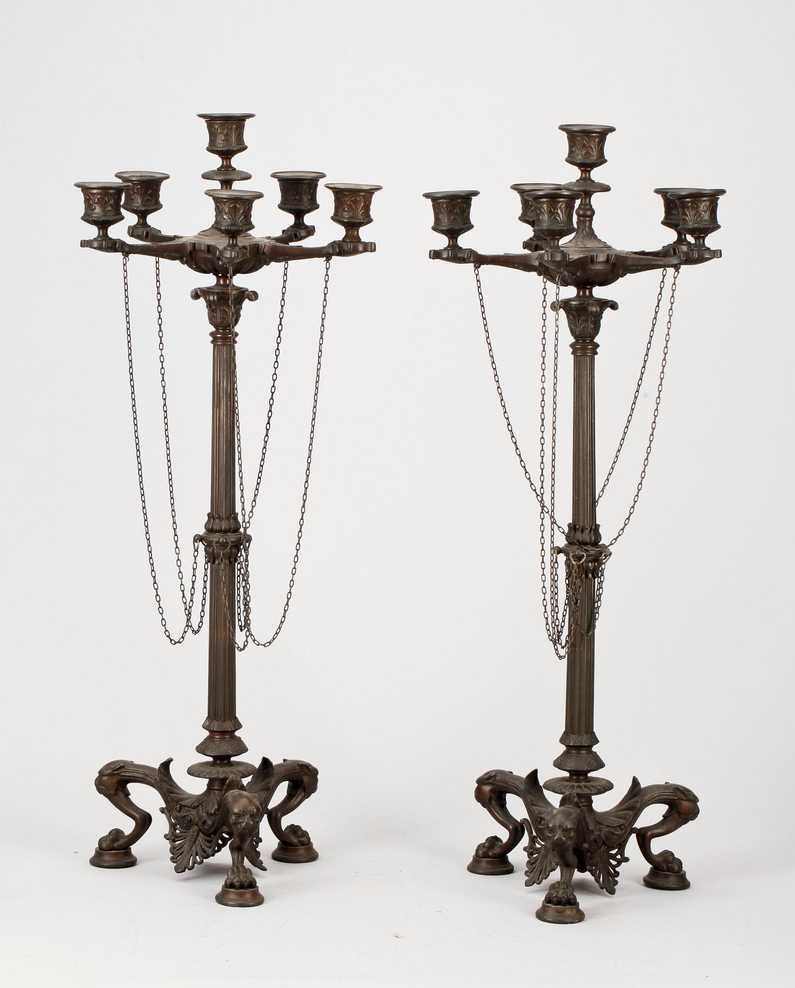 KANDELABRAR, ett par, senempire, 1800-talets mitt.