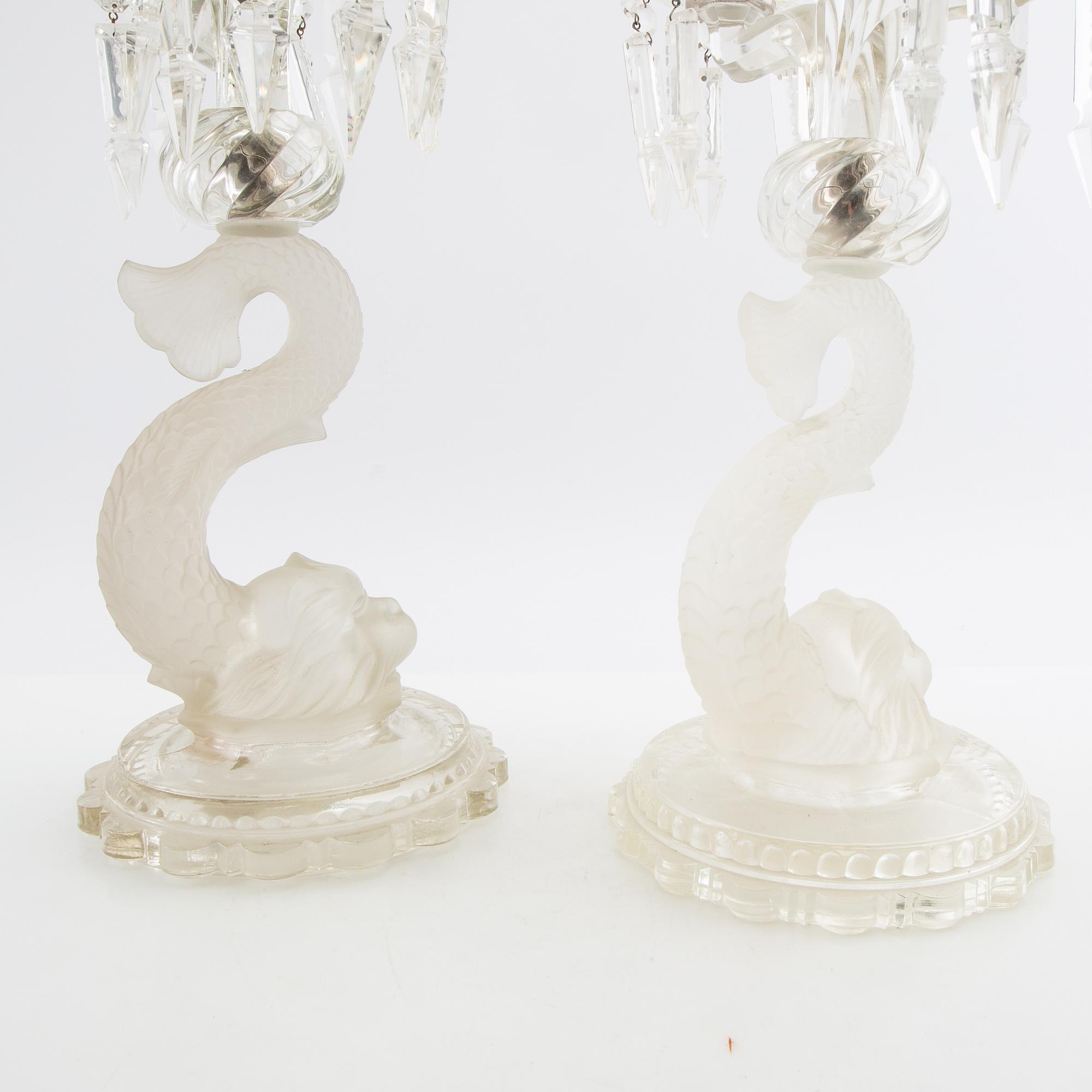 Candelabra, a pair, glass, 20th century.