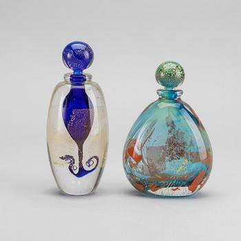 MARCEL SABA, a set of two signed glass flacons.