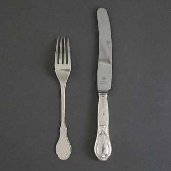 EVALD NIELSEN, bestick 6+6, silver, design no 18,  jugend, Danmark, 1900-talets första hälft.