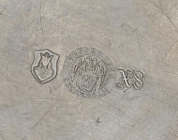 PARTI TENN, 2 st, bland annat handspegel monogram sign  CR, Herman Bergman Fod, 1920-30-tal.