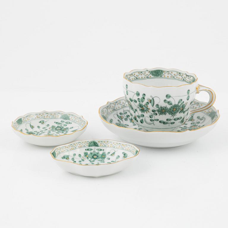 Mat- och kaffeservis, 83 delar, porslin, "Indische Malerei Grün", Meissen, 1900-tal.