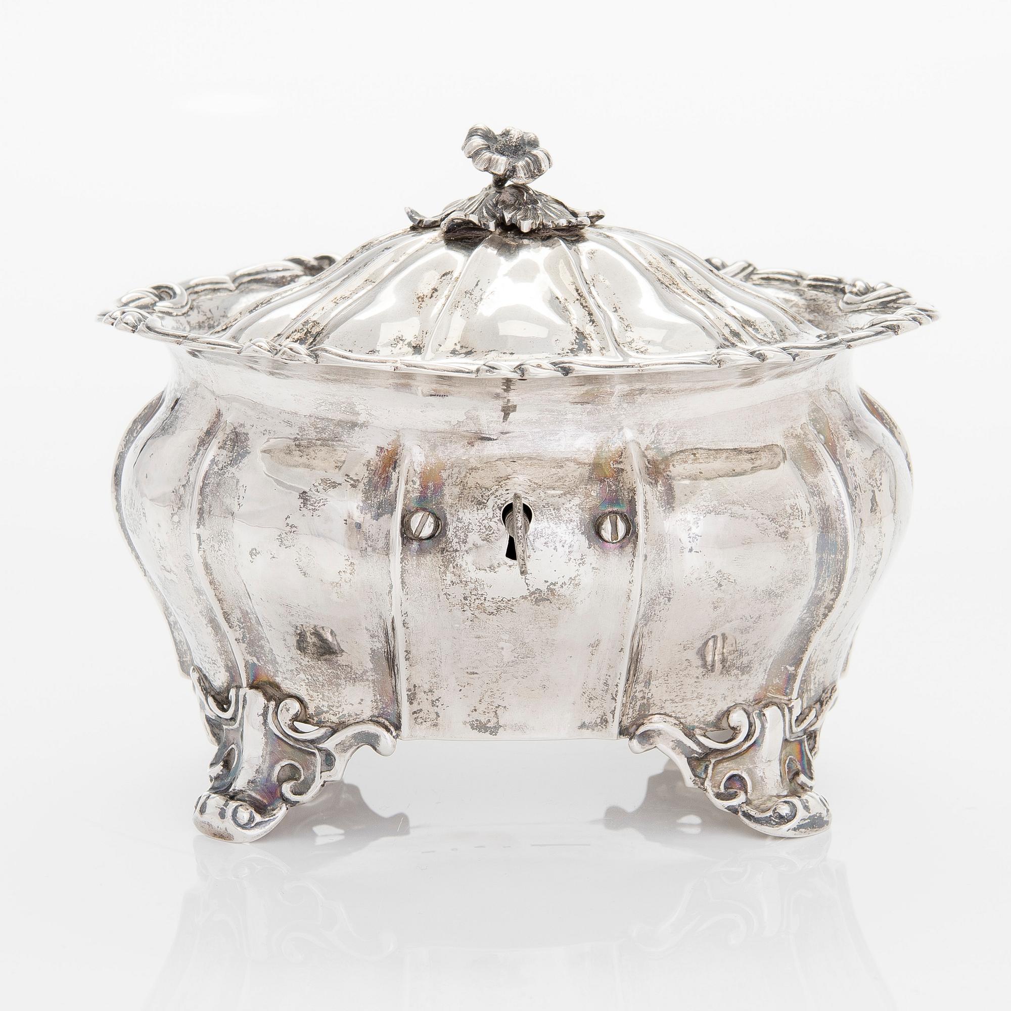 Gustaf Möllenborg, a Neo Rococo silver sugar box, Stockholm 1851 ...