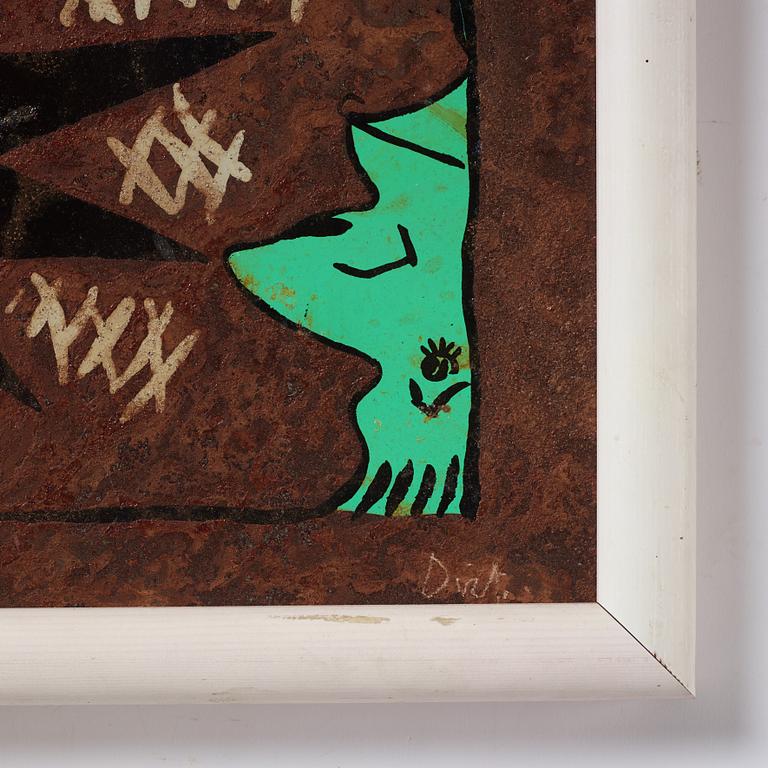 Erik Dietman, mixed media on copper sheet, signed.
