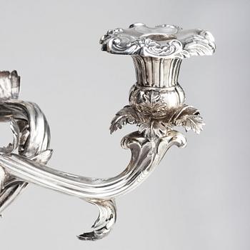 A pair of Swedish silver candelabra, mark of Gustaf Möllenborg-Féron, Stockholm 1856.