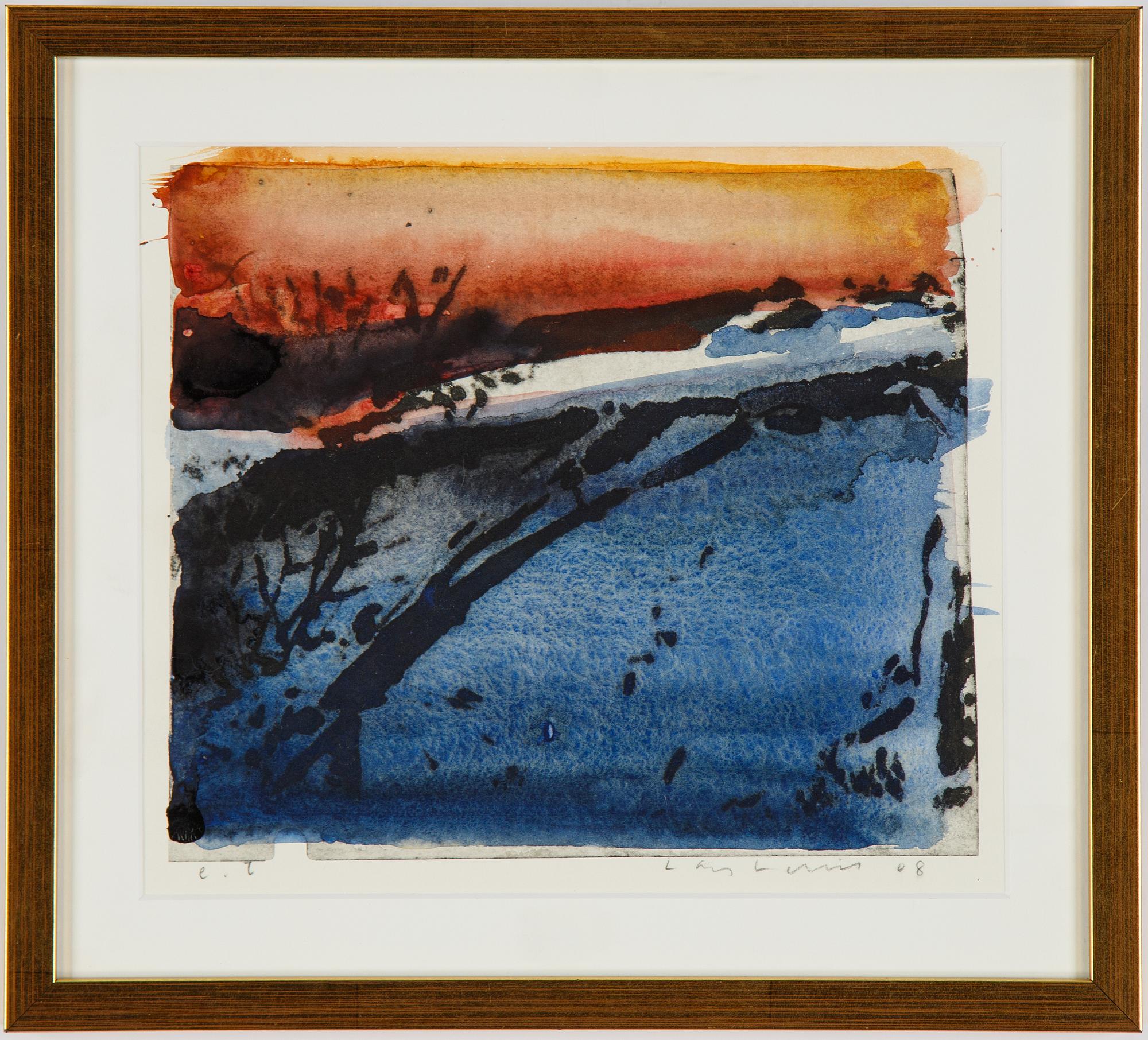 Lars Lerin, wood cut with hand colouring, 2008, signerad Lars Lerin et.