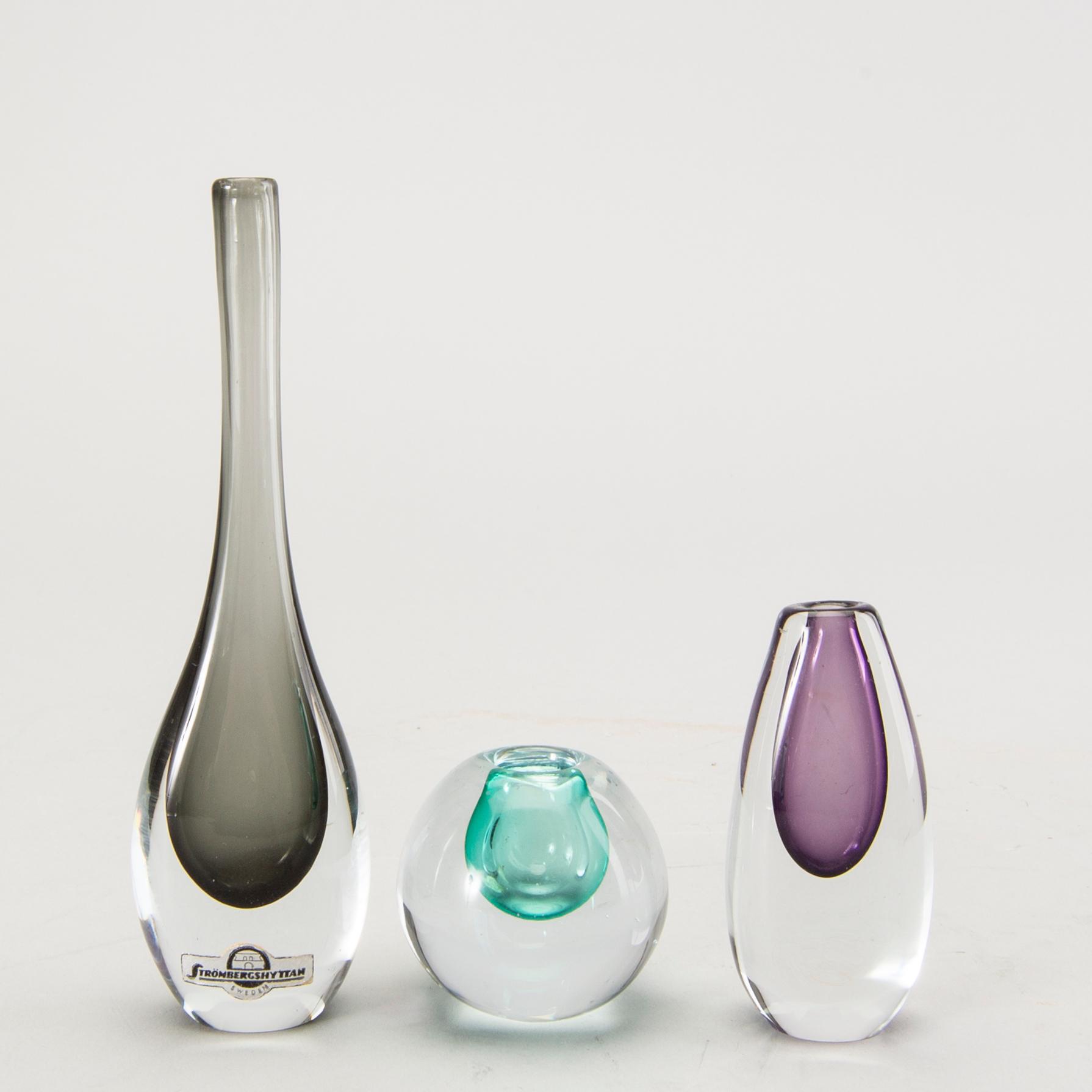 Gunnar Nylund, Miniature vases, Strömbergshyttan, 3 pcs.