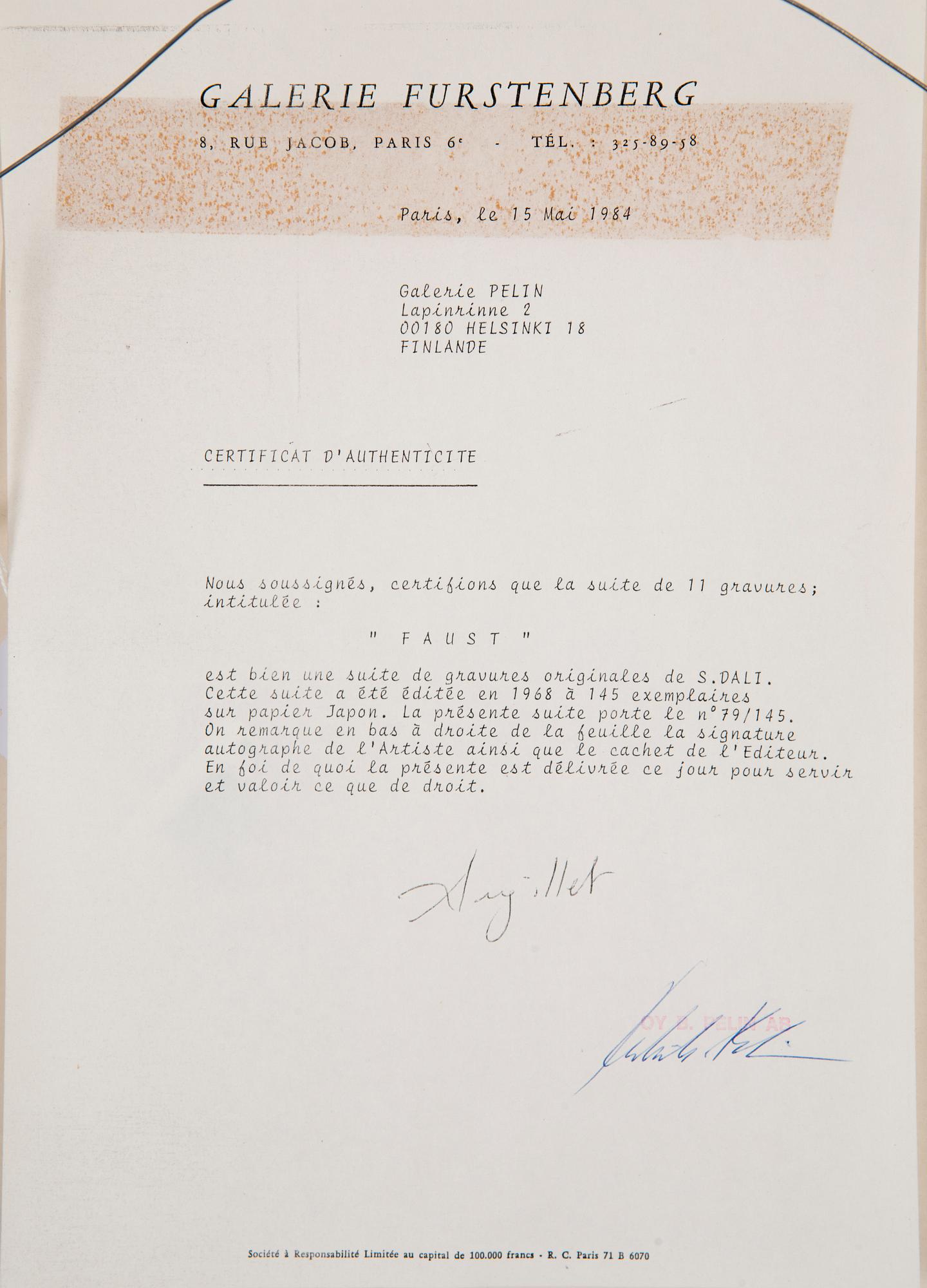 SALVADOR DALÍ, etsaus, signeerattu ja numeroitu 79/145.
