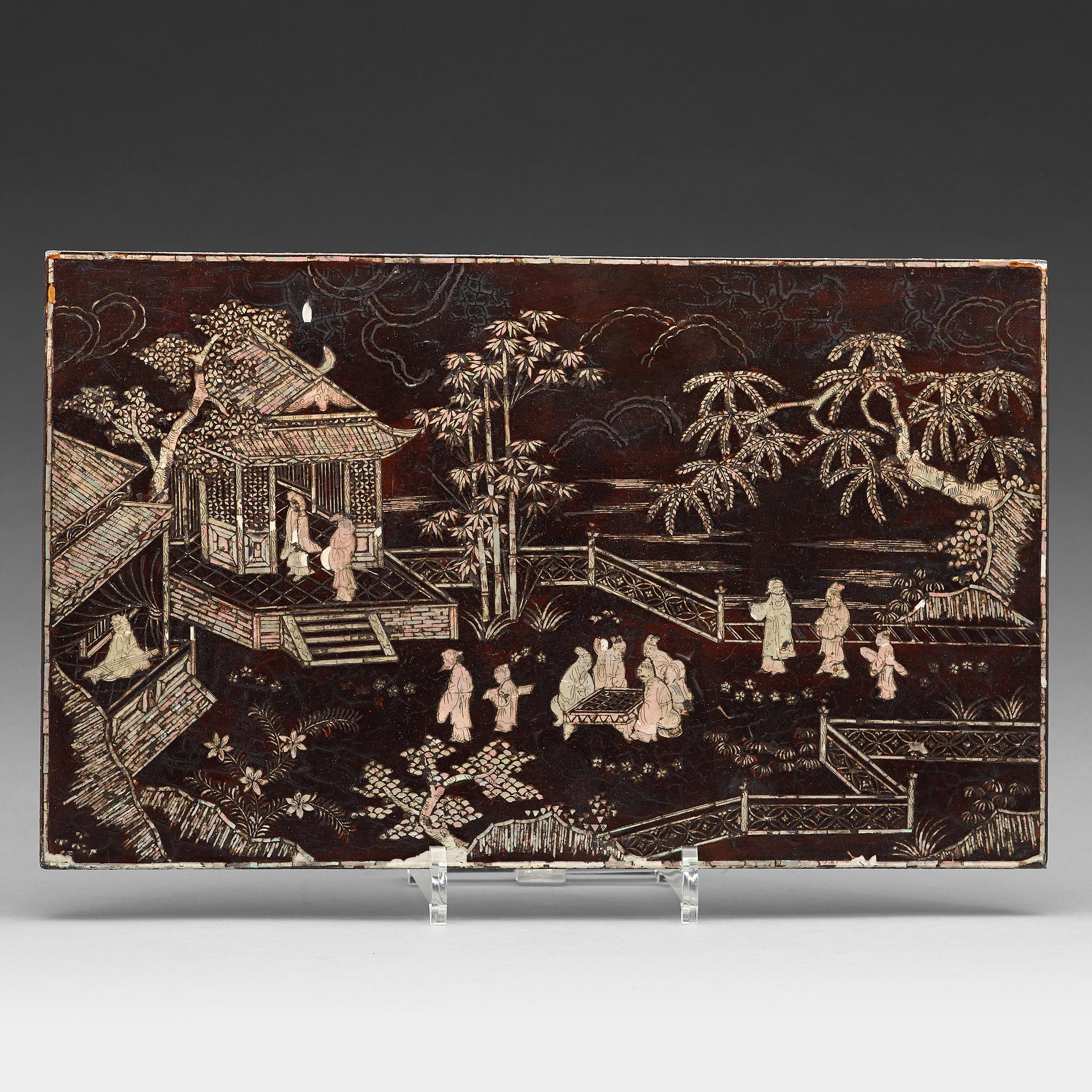 A lacquer and mother of peal panel, late Ming/early Qing dynasty.