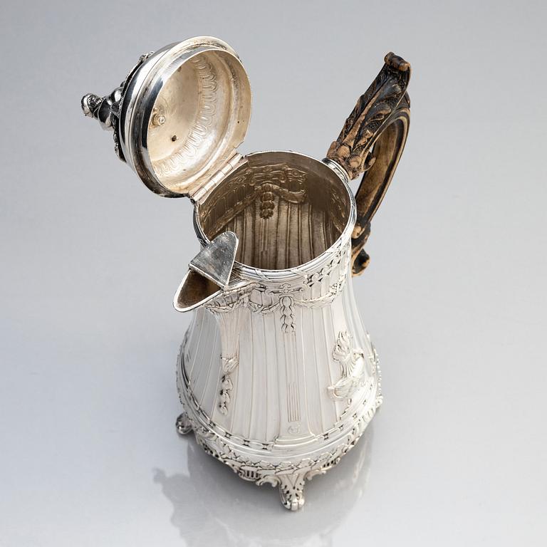 A Rococo silver coffee pot, by Henrik Christoffer Klint, possibly in collaboration with Christian Precht,Stockholm 1770.