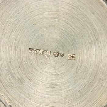 Three cups, dish, basket, jug, bowl, and ring holder, silver.