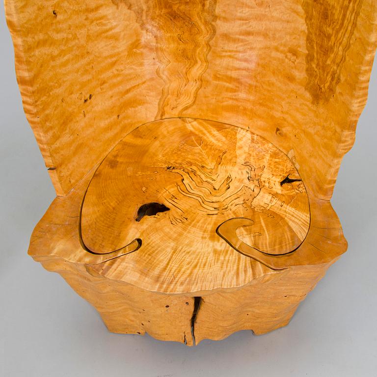 Mauri Haapiainen, a late 20th century masur birch chair and stool.