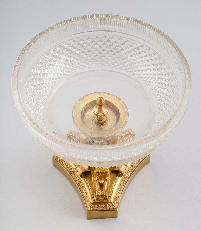 SKÅL, glas och förgylld brons, empirestil, 1800-tal.