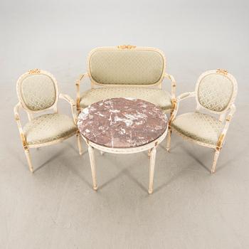 Sofa group in the Gustavian style, mid/second half of the 20th century.