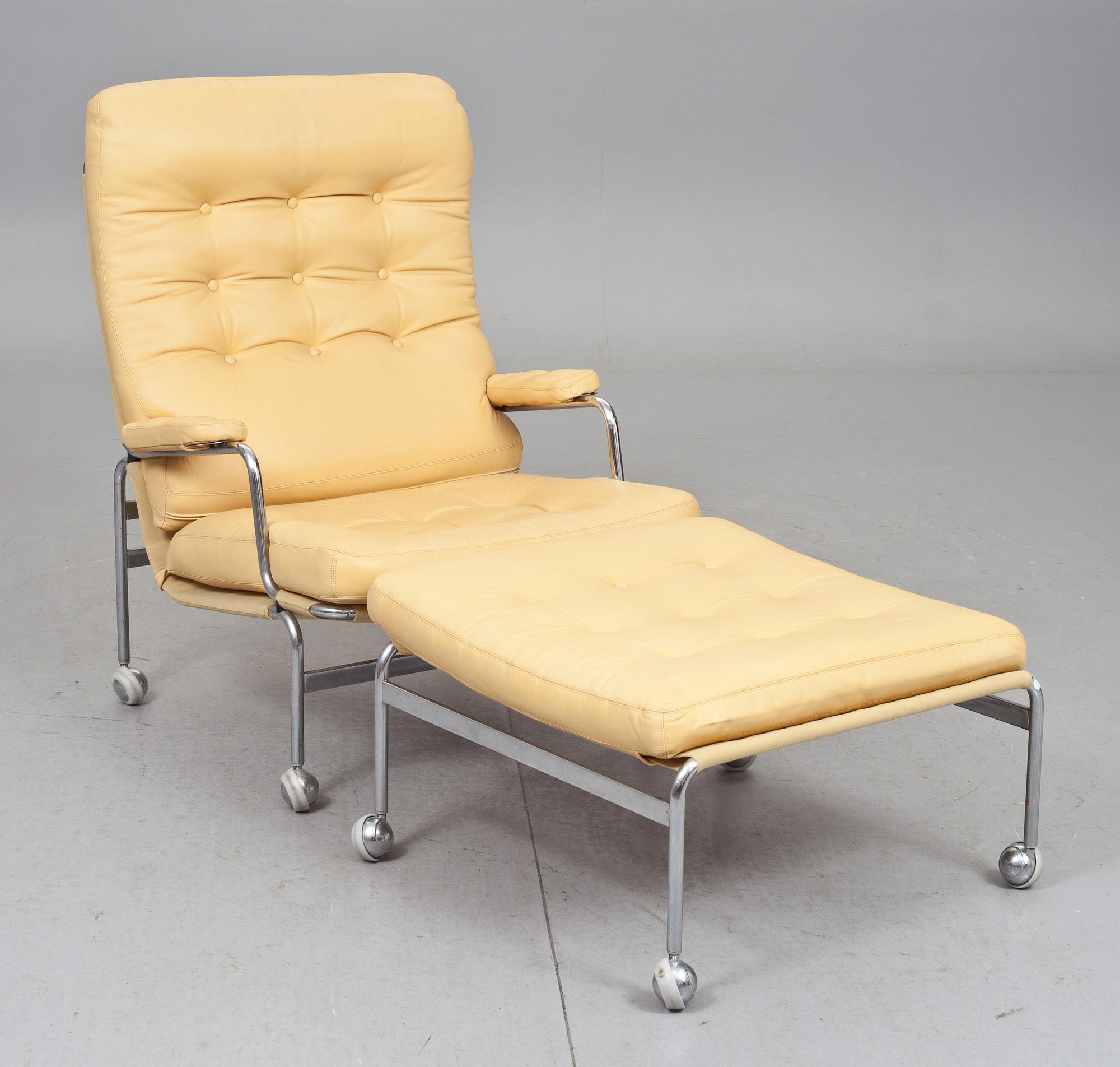 FÅTÖLJ med FOTPALL,  "Karin" hög, Bruno Mathsson för Dux.