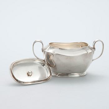 KAFFESERVIS, 3 delar, silver "Jousi" DESSERTBESTICK, 6+6, Kultakeskus, Tavastehus 1955-1975. Tot. vikt ca 1359 g.