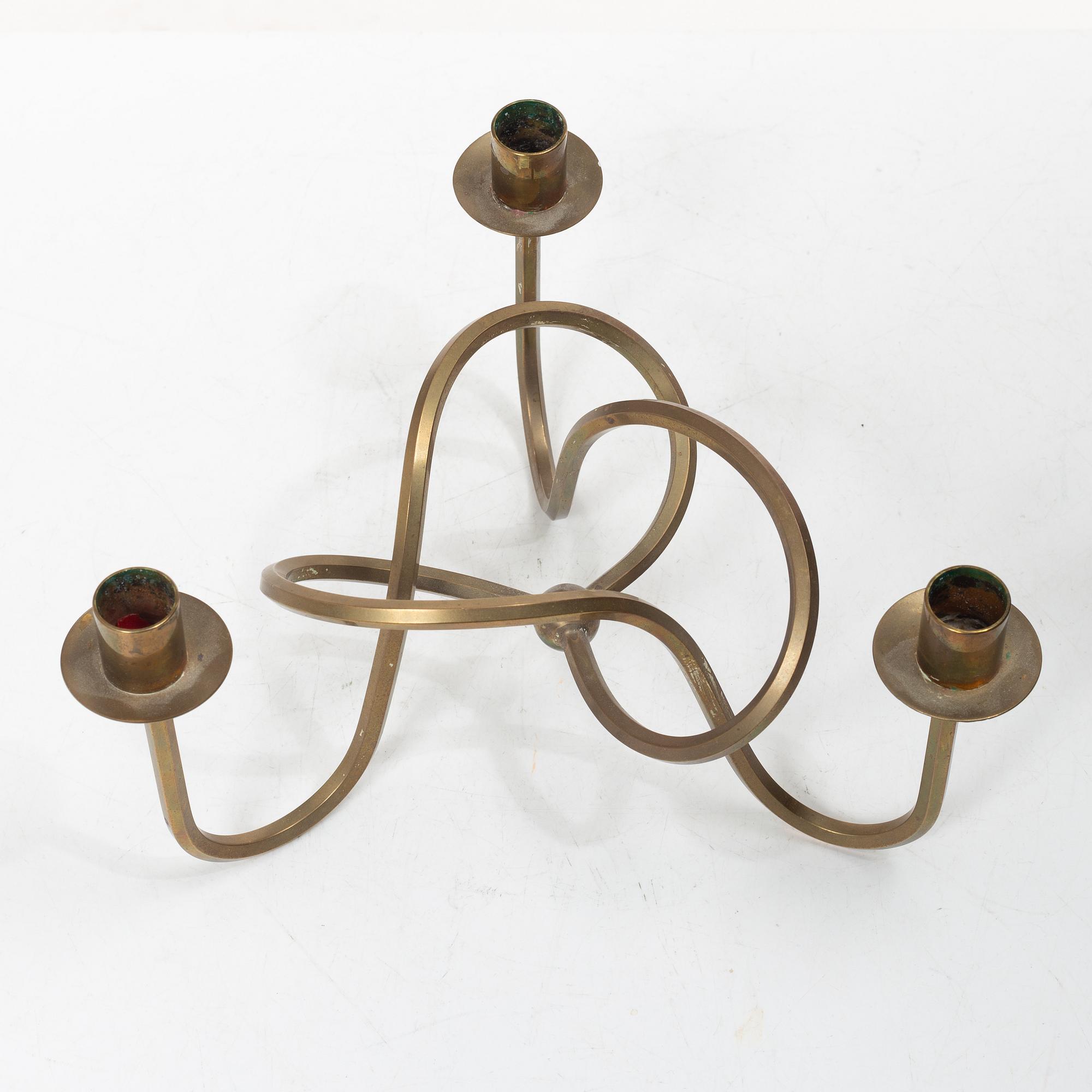Josef Frank, 'Vänskapsknuten' brass candelabrum, Svenskt Tenn.
