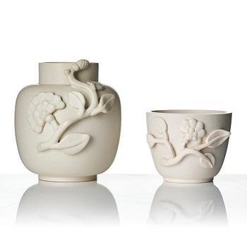 Wilhelm Kåge, a "Carrara" ceramic vase and bowl, Gustavsberg 1930s-40s.