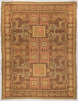 A Finnish rya rug signed JH and dated 1927. Circa 320 x 245 cm.