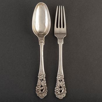 SKEDAR OCH GAFFLAR, 6 + 6 stycken, silver, skedarna stämplade Dresden, Tyskland, 1700/1800-tal.