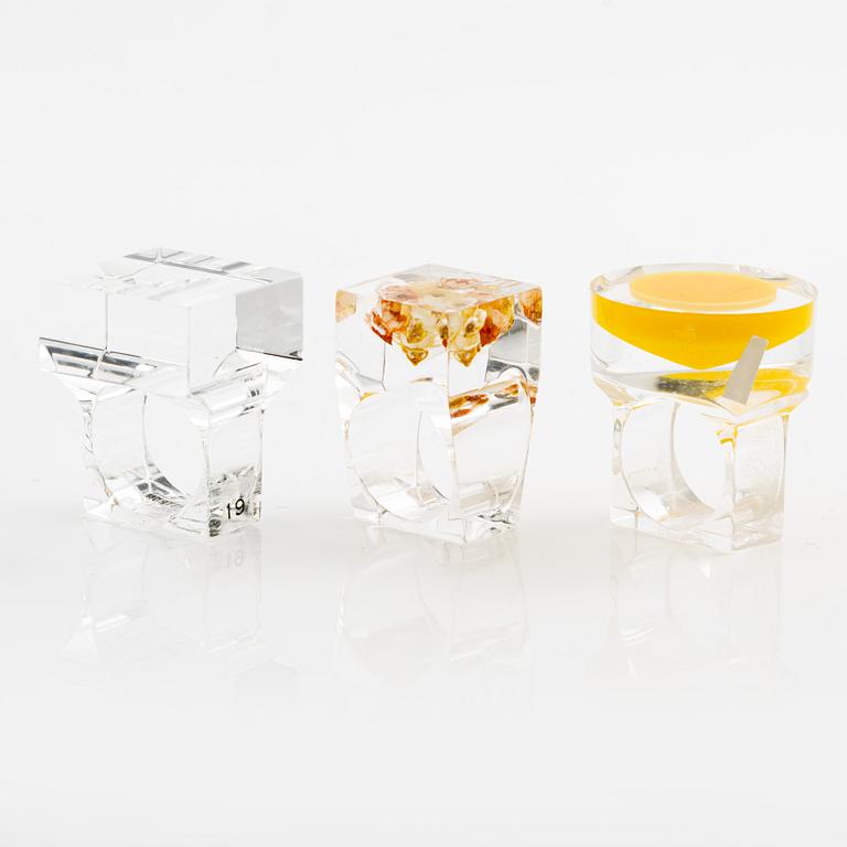 Siv Lagerström, three acrylic rings, 1970s.