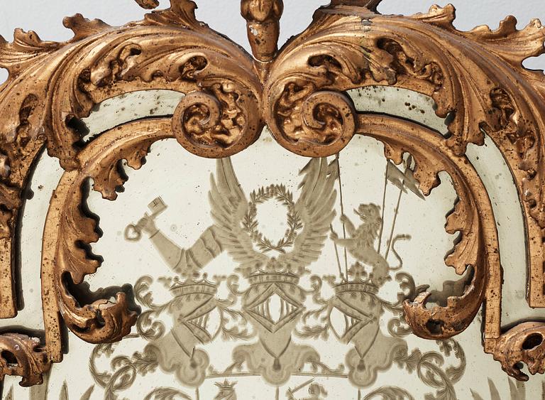 A Baroque late 17th century mirror with the arms of Count Wrede, attributed to Burchard Precht.