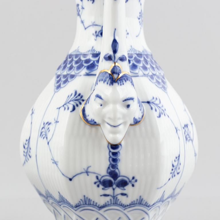 A 'Blue Fluted Full Lace' porcelain coffee pot, creamer and sugar bowl, Royal Copenhagen, 1030, 1031, 1112, 1950/60s,.