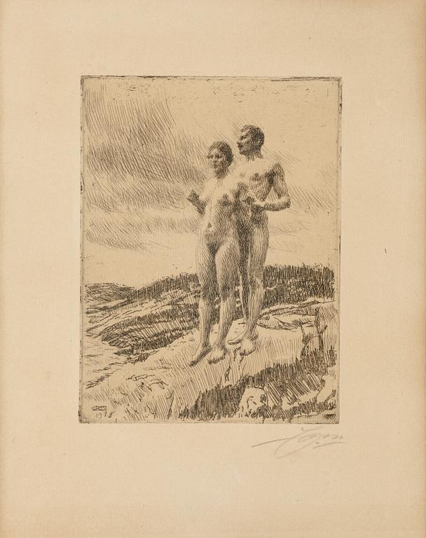 Anders Zorn, etching, 1916, signed in pencil.