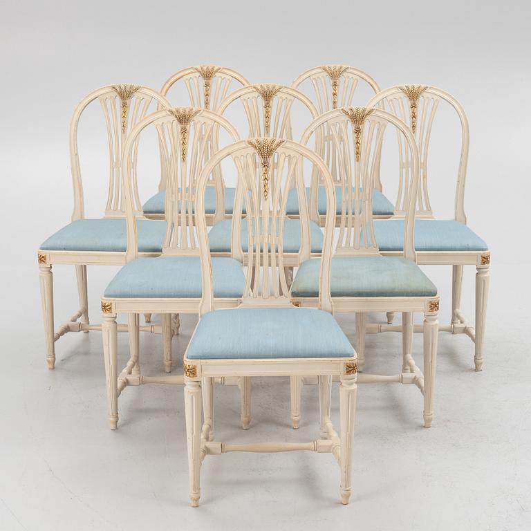 Eight Gustavian Style Chairs, "Axet", Svenska Möbelfabrikerna Bodafors, second half of the 20th Century.