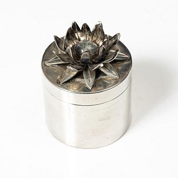 A lided sterling silver tin, 1965.