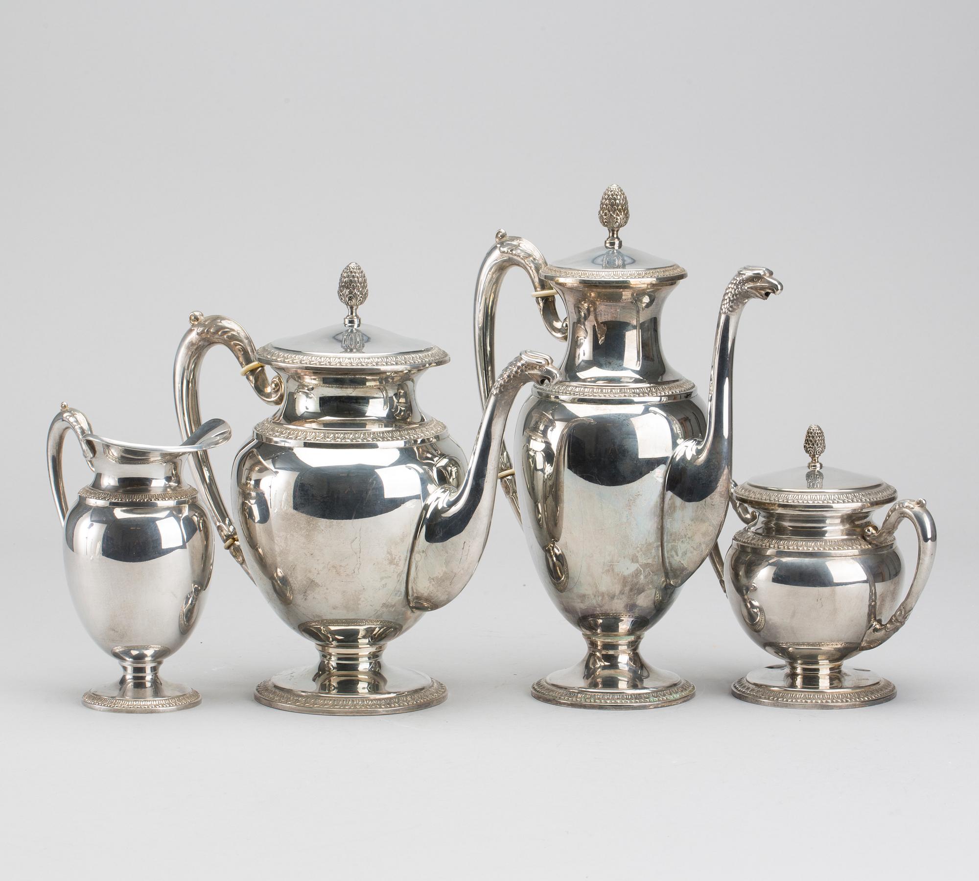 A 20th century silver four piece tea service, unknown makers mark weight ca 1743 gr.