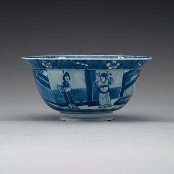 A blue and white bowl, Qing dynasty, with Kangxis six character mark and period (1662-1722).