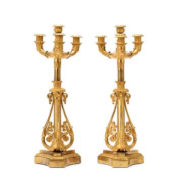 590. A pair of French Louis Philippe 19th century gilt bronze candelabra.