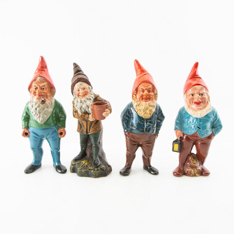 Gnomes 7 pcs mostly Germany mid/second half of the 20th century painted terracotta.