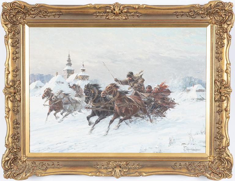 Wladyslaw Chmielinski, slädfärd i vinterlandskap.