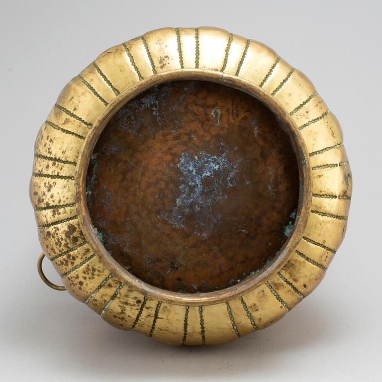 A 19th century large brass flower pot.