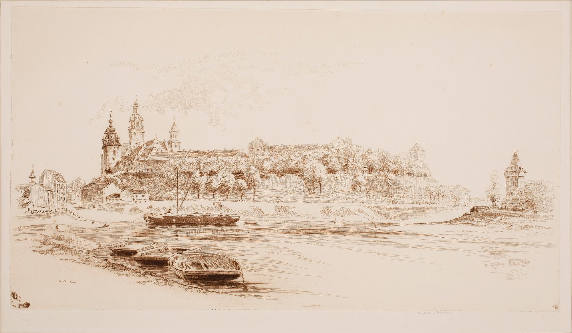 FREDERICK ARTHUR FARRELL, etsningar 8 st, i mapp "Poland and danzig", omkring 1925.