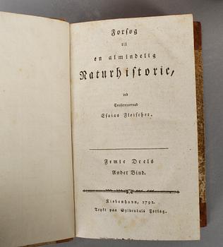 FORSÖG TIL EN NATUR-HISTORIE.., 10 vol, av Esaias Fleischer, Köpenhamn 1786-92.