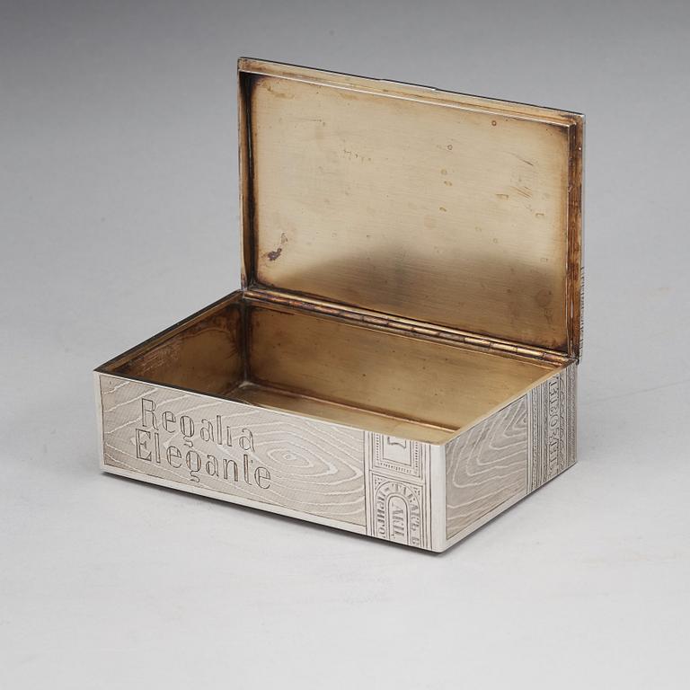 A Russian 19th century parcel-gilt cigarr-box, unidentified makers mark, Moscow 1886.