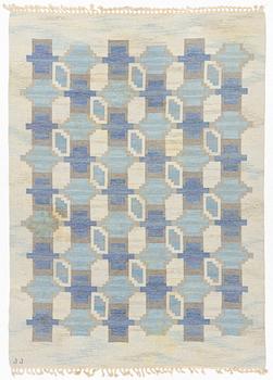 Judith Johansson, a carpet. 'Campanula' flat weave c 265 x 190 cm, signed JJ.